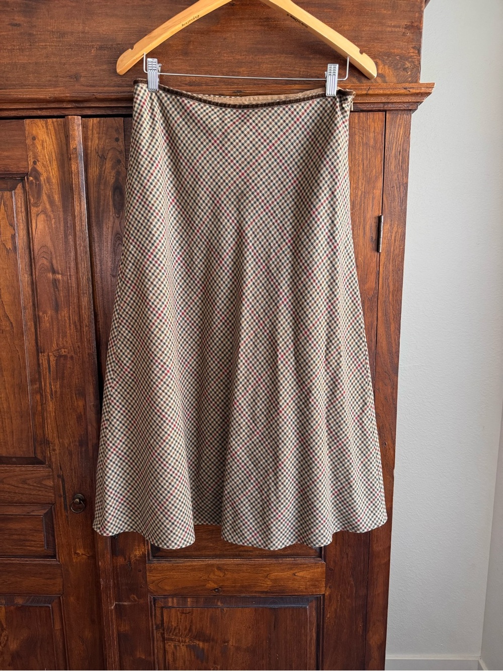 Eddie Bauer Wool Tartan Plaid A-Line Midi Skirt Vintage Preppy Cottagecore